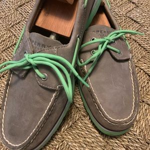 Gray/green Sperry Boat Shoes